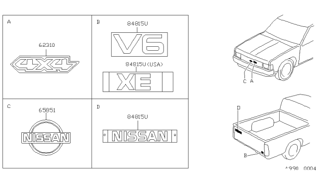 1994 Nissan Hardbody Pickup (D21) Emblem & Name Label Diagram 2