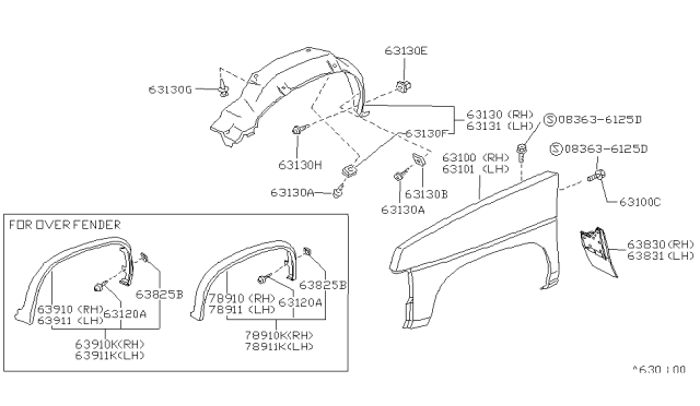 1988 Nissan Hardbody Pickup (D21) Front Fender & Fitting Diagram