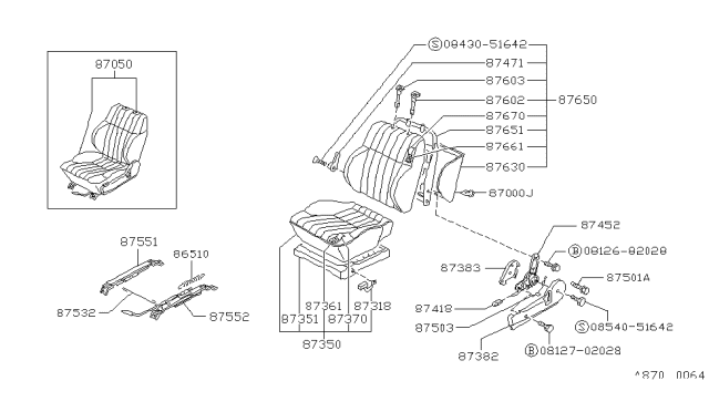 1989 Nissan Hardbody Pickup (D21) Back Assembly Seat LH Diagram for 87650-07G42