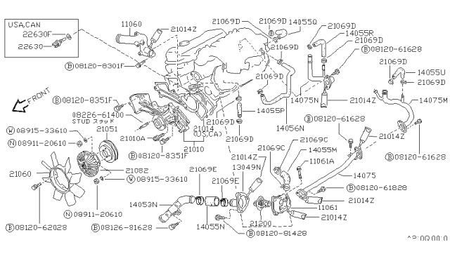 1989 Nissan Hardbody Pickup (D21) Water Pump, Cooling Fan & Thermostat Diagram 3