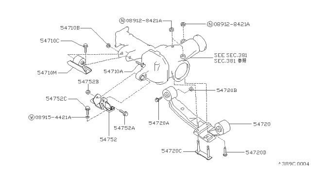 1993 Nissan Hardbody Pickup (D21) Front Final Drive Mounting Diagram 1