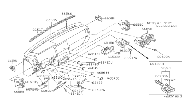 1993 Nissan Hardbody Pickup (D21) Ashtray-Inner,Instrument Diagram for 68810-75P00