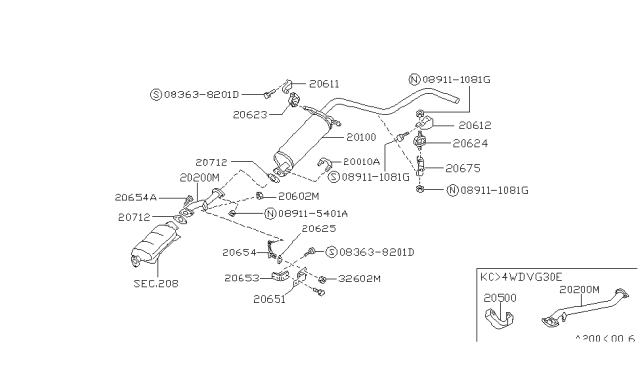 1991 Nissan Hardbody Pickup (D21) Exhaust Tube & Muffler Diagram 6