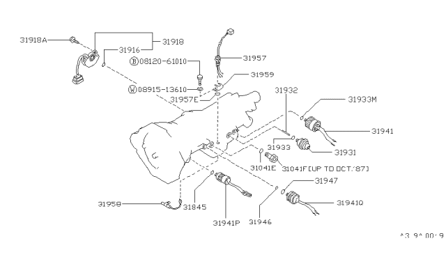 1987 Nissan Hardbody Pickup (D21) Park/Neutral Position Switch Diagram for 31918-41X03