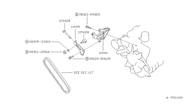 1993 Nissan Hardbody Pickup (D21) Power Steering Pump Mounting Diagram 2