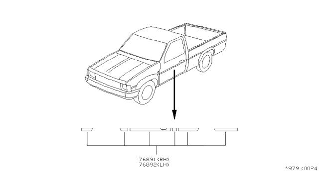 1994 Nissan Hardbody Pickup (D21) Stripe Kit RH Capri Blue Diagram for K9038-3B512