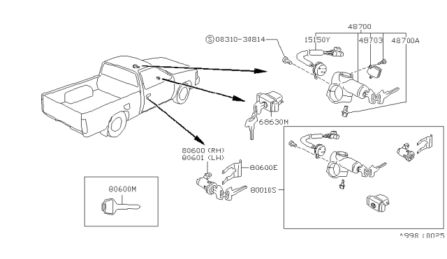 1990 Nissan Hardbody Pickup (D21) Key Set & Blank Key Diagram 2