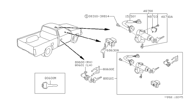 1987 Nissan Hardbody Pickup (D21) Key Set & Blank Key Diagram 2