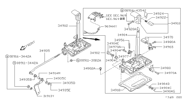 1989 Nissan Hardbody Pickup (D21) Rod-Selector Diagram for 34935-03G00