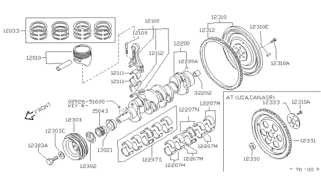 1994 Nissan Hardbody Pickup (D21) Piston,Crankshaft & Flywheel Diagram 1