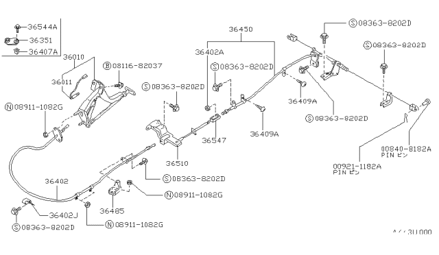 1992 Nissan Hardbody Pickup (D21) Parking Brake Control Diagram 3