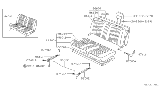 1988 Nissan Hardbody Pickup (D21) Front Seat Diagram 2