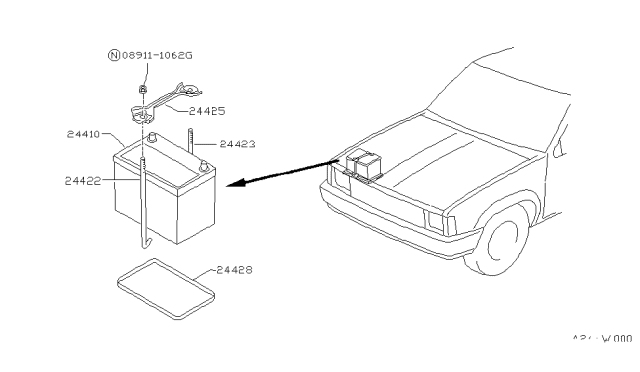 1992 Nissan Hardbody Pickup (D21) Battery & Battery Mounting Diagram 3