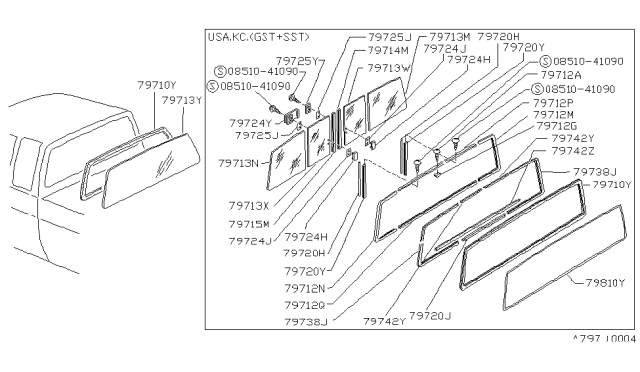 1987 Nissan Hardbody Pickup (D21) Rear Window Diagram 1