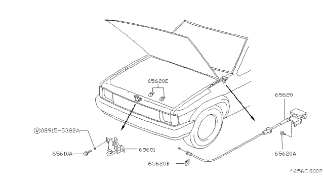 1992 Nissan Hardbody Pickup (D21) Hood Lock Control Diagram 1