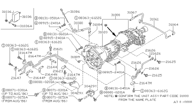 1986 Nissan Hardbody Pickup (D21) Auto Transmission,Transaxle & Fitting Diagram 2