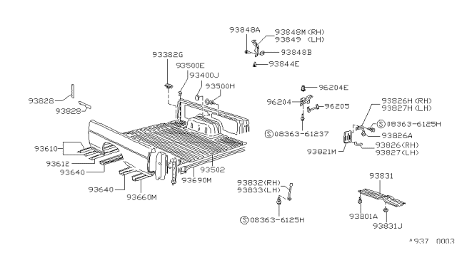 1992 Nissan Hardbody Pickup (D21) Rear Body Floor & Fitting Diagram 2