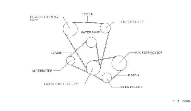 1986 Nissan Hardbody Pickup (D21) Fan,Compressor & Power Steering Belt Diagram 2