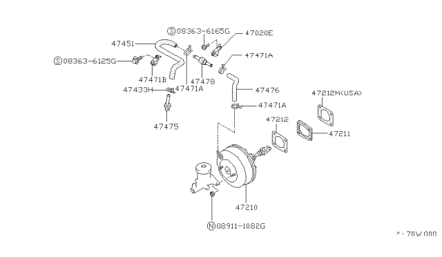 1991 Nissan Hardbody Pickup (D21) Brake Servo & Servo Control Diagram 3