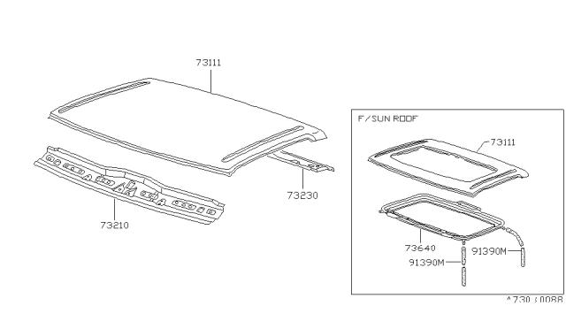 1990 Nissan Hardbody Pickup (D21) Roof Panel & Fitting Diagram 2