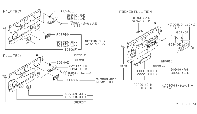 1993 Nissan Hardbody Pickup (D21) Front Door Armrest, Right Gray Diagram for 80940-51A02