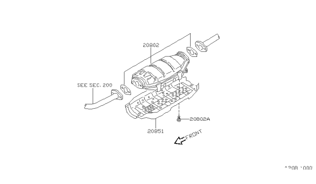 1991 Nissan Hardbody Pickup (D21) Catalytic Converter With Shelter Diagram for 20800-86G25