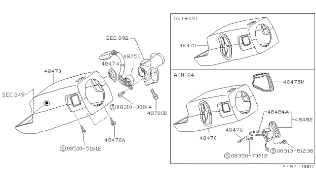 1993 Nissan Hardbody Pickup (D21) Cover Steer Column Diagram for 48470-3B001