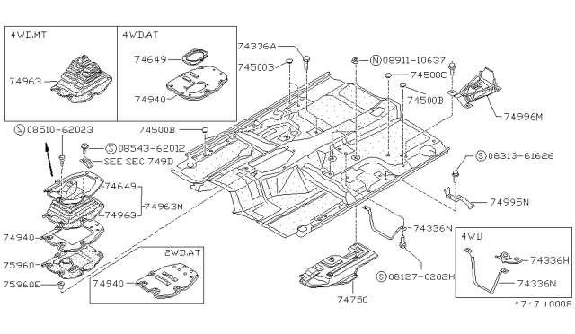 1992 Nissan Hardbody Pickup (D21) Floor Fitting Diagram 2