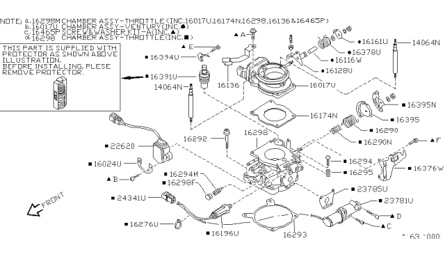 1993 Nissan Hardbody Pickup (D21) Insulator-Throttle Chamber Diagram for 16174-86G70