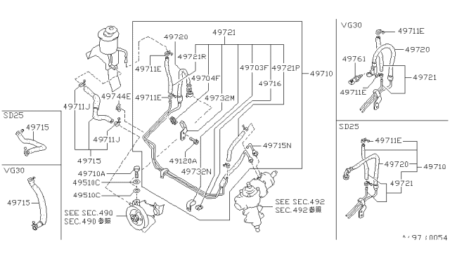 1991 Nissan Hardbody Pickup (D21) Hose Assembly-Control Valve F/RTN Diagram for 49721-32G00