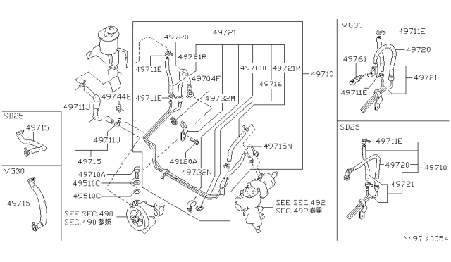 1988 Nissan Hardbody Pickup (D21) Power Steering Piping Diagram 1