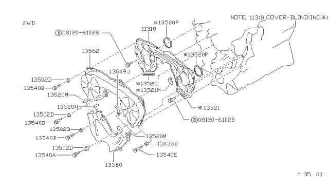 1986 Nissan Hardbody Pickup (D21) Front Cover,Vacuum Pump & Fitting Diagram 1