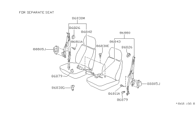 1989 Nissan Hardbody Pickup (D21) Front Seat Belt Set, 3Point Left Brown Diagram for 86841-03G08