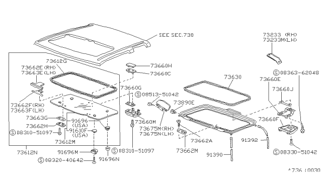 1989 Nissan Hardbody Pickup (D21) Sun Roof Parts Diagram