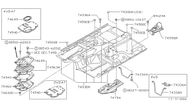 1993 Nissan Hardbody Pickup (D21) Floor Fitting Diagram 1