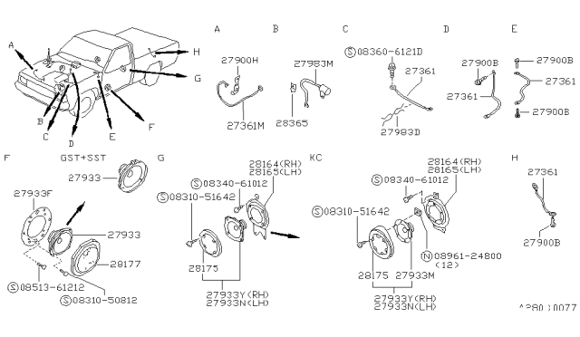 1990 Nissan Hardbody Pickup (D21) Bracket Speaker F/REAR LH Diagram for 28165-01G00