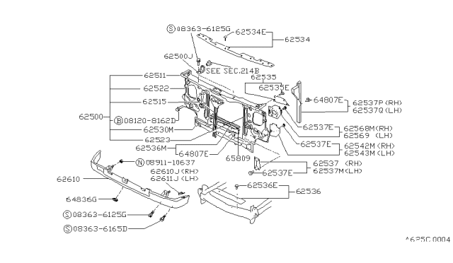 1992 Nissan Hardbody Pickup (D21) Support Assy-Radiator Core Diagram for 62500-92G01