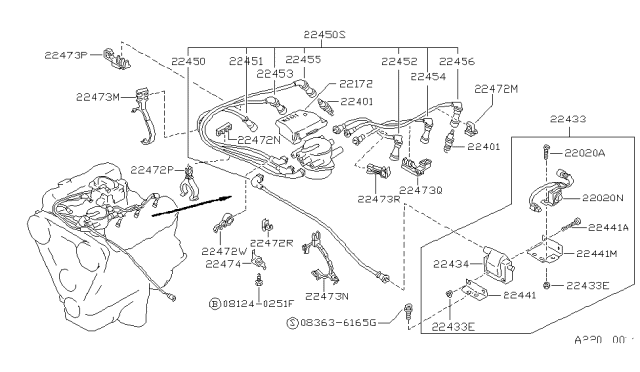 1990 Nissan Hardbody Pickup (D21) Cable Assembly-HIGHTENSION No 6 Diagram for 22456-88G00