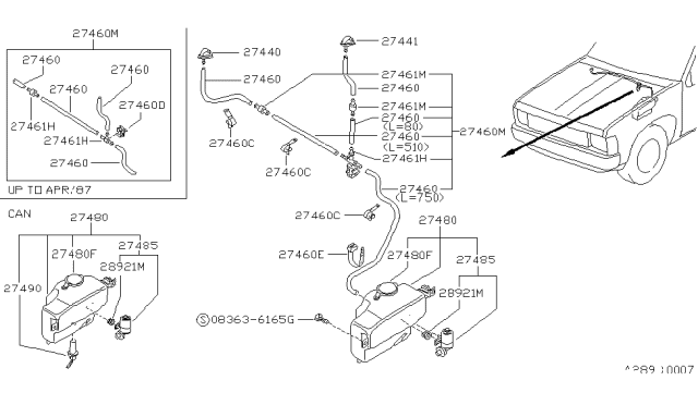 1987 Nissan Hardbody Pickup (D21) Windshield Washer Diagram