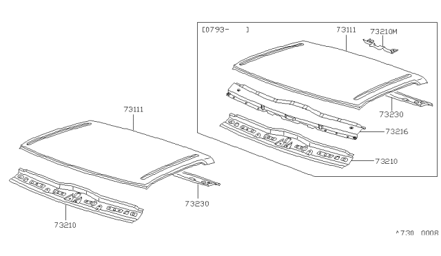 1992 Nissan Hardbody Pickup (D21) Roof Panel & Fitting Diagram 3