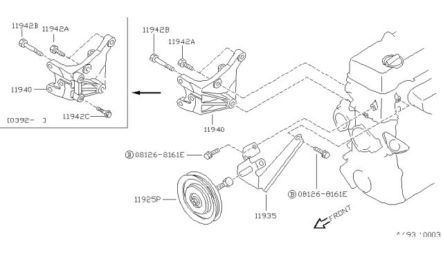 1993 Nissan Hardbody Pickup (D21) Power Steering Pump Mounting Diagram 1