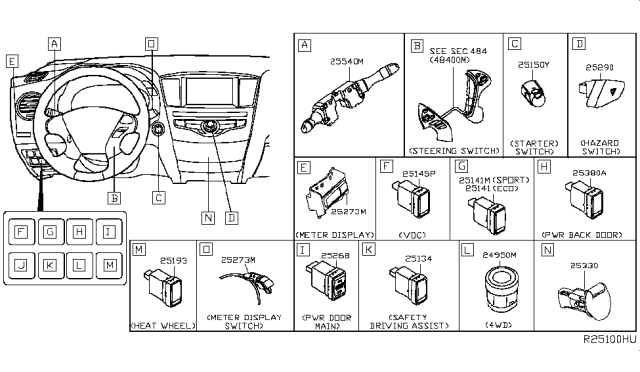 2017 Nissan Rogue Switch Assy-Combination Diagram for 25560-4BA8B