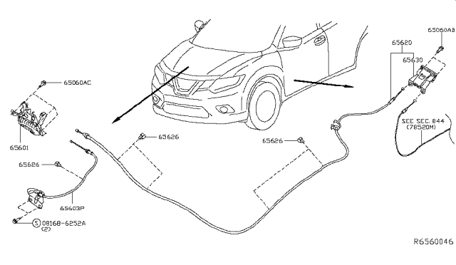 2017 Nissan Rogue Cable Hood Lock Diagram for 65621-4BA0A