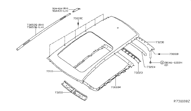 2014 Nissan Rogue Roof Panel & Fitting Diagram 3