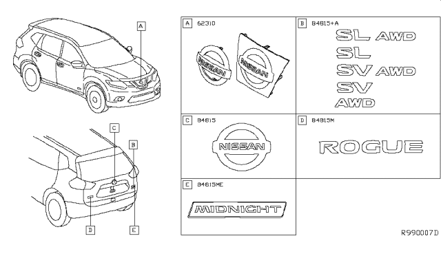 2017 Nissan Rogue US Make Emblem & Name Label Diagram 2