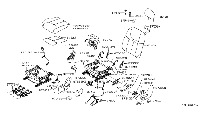 2016 Nissan Rogue HEADREST-Front Diagram for 86400-4BB0B