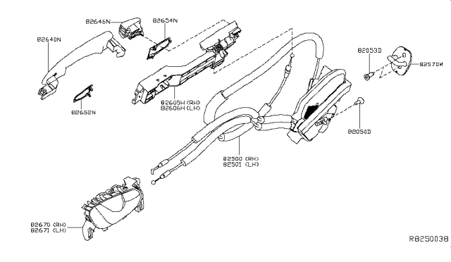 2015 Nissan Rogue Rear Door Lock & Handle Diagram