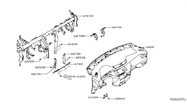 2014 Nissan Rogue Instrument Panel,Pad & Cluster Lid Diagram 1