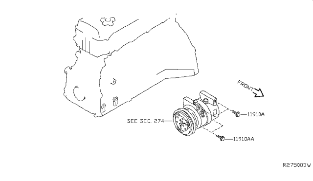 2018 Nissan Rogue Compressor Mounting & Fitting Diagram