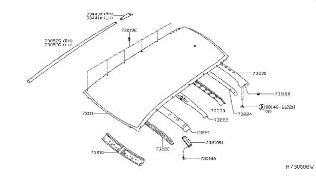 2017 Nissan Rogue Moulding Assy-Roof Side LH Diagram for 73853-6FR0A